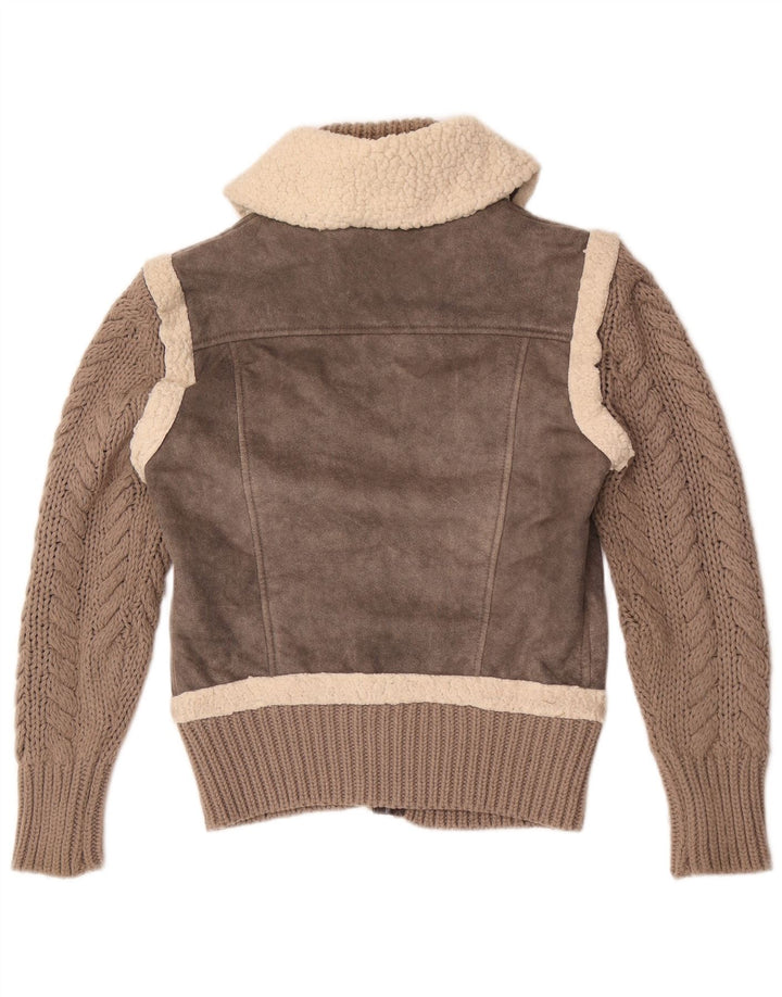 Gaudi Womens Knit Sherpa Bomber Jacket IT 46 Large Grey Polyester