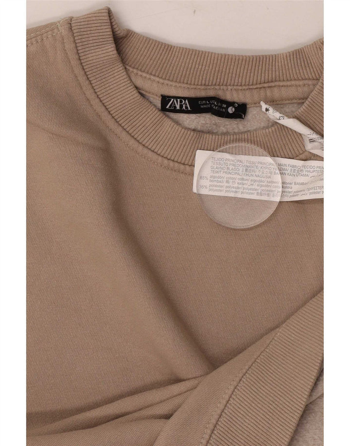 Zara Womens Sweatshirt Jumper UK 14 Large Brown Cotton