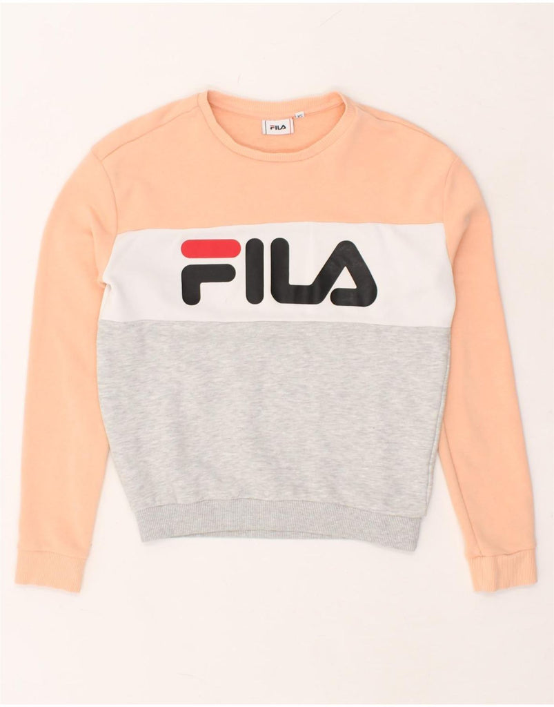 FILA Womens Graphic Sweatshirt Jumper UK 6 XS Multicoloured Colourblock | Vintage Fila | Thrift | Second-Hand Fila | Used Clothing | Messina Hembry 