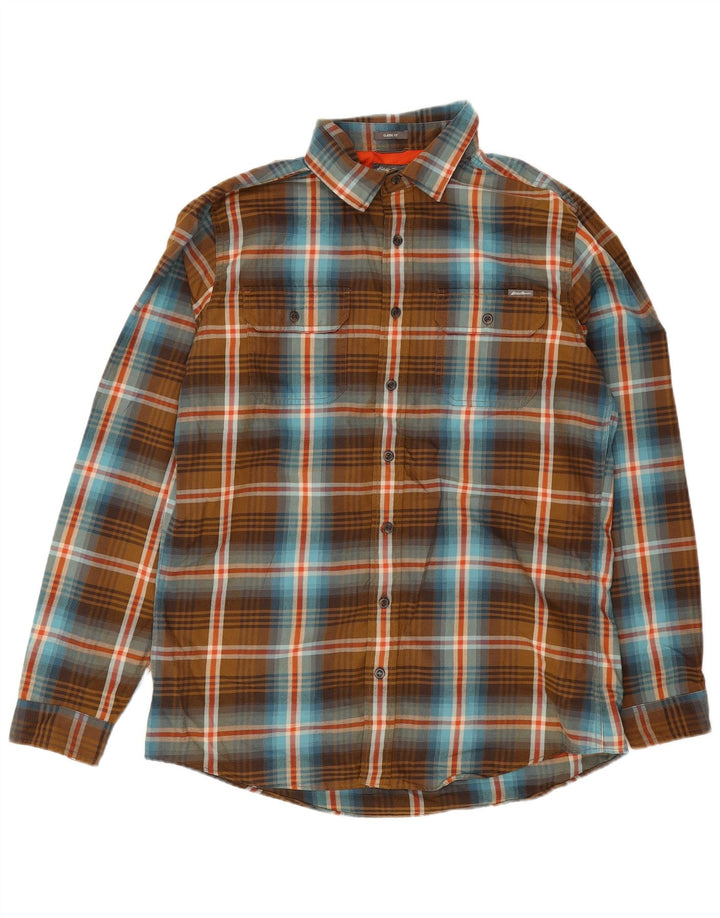 Eddie Bauer Mens Tall Classic Fit Flannel Shirt Large Brown Check Polyester