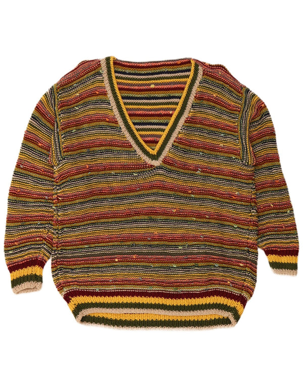 Vintage Womens V-Neck Jumper Sweater UK 16 Large Multicoloured Striped