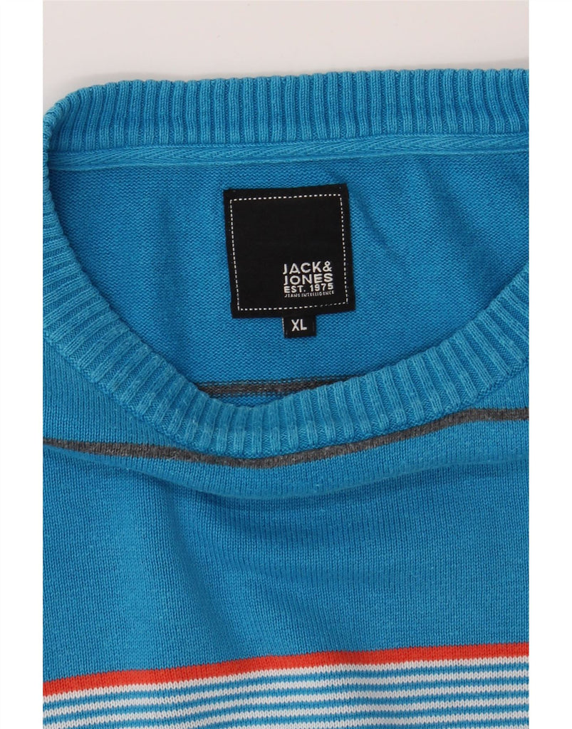 JACK & JONES Mens Crew Neck Jumper Sweater XL Blue Striped Cotton Vintage Jack & Jones and Second-Hand Jack & Jones from Messina Hembry 