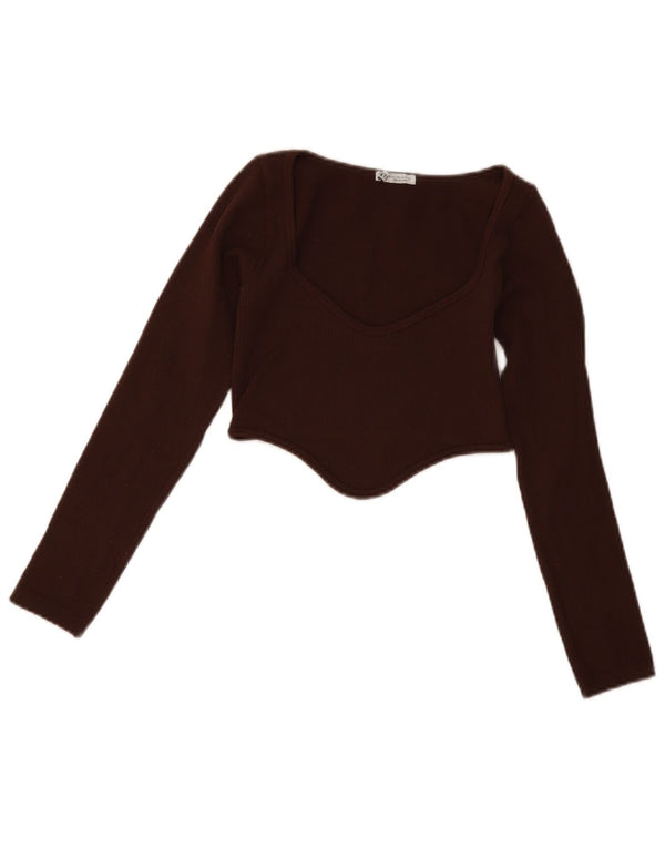 Zara Womens Crop Top Long Sleeve UK 4 XS Burgundy