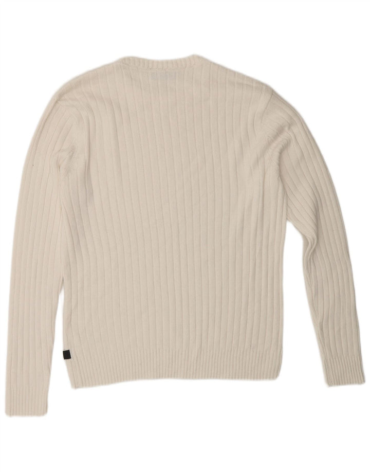 Vintage Mens Crew Neck Jumper Sweater Small White Cotton