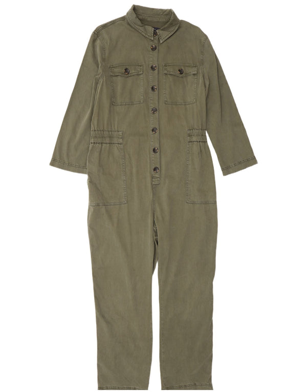 Marks & Spencer Womens Long Sleeve Jumpsuit UK 14 Large  Khaki Lyocell