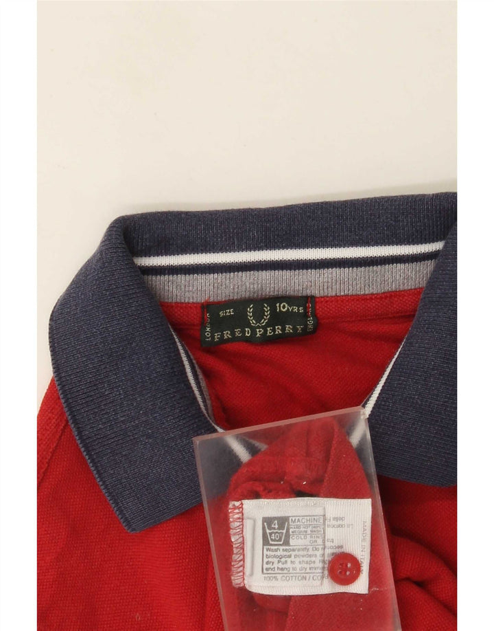 Fred Perry Boys Polo Shirt 9-10 Years Red Colourblock Cotton