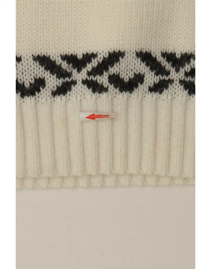 Vintage Mens Crew Neck Jumper Sweater Medium White Fair Isle