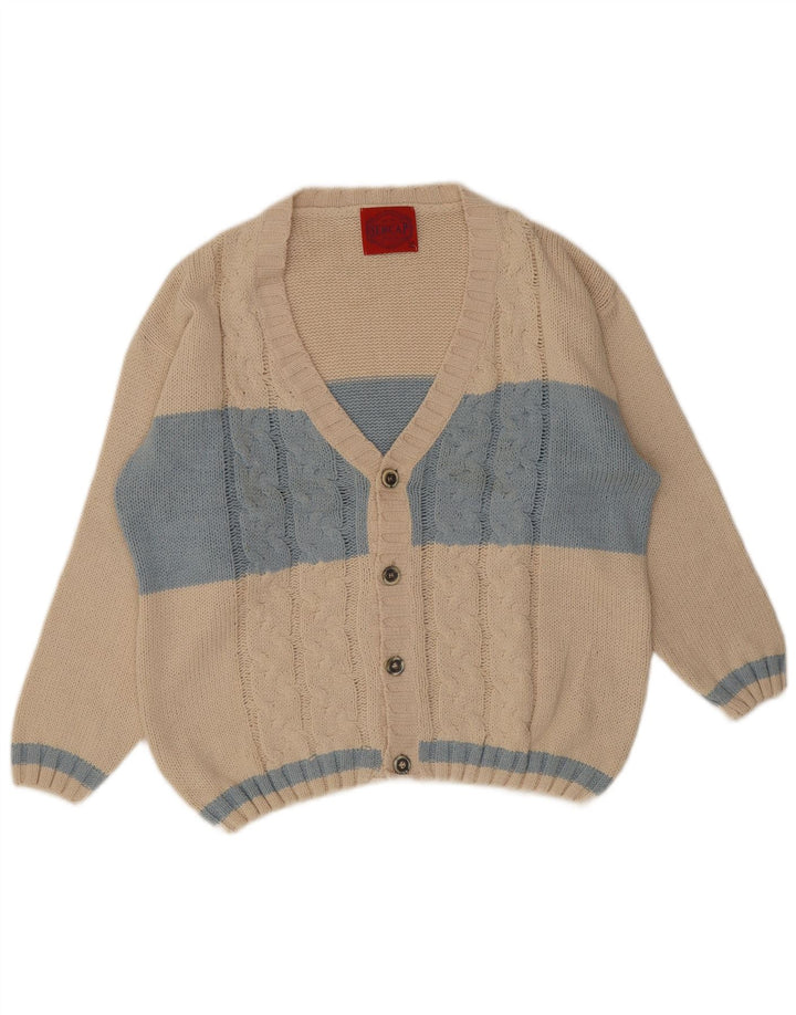 Sercap Mens Cardigan Sweater XL Beige Colourblock Cotton
