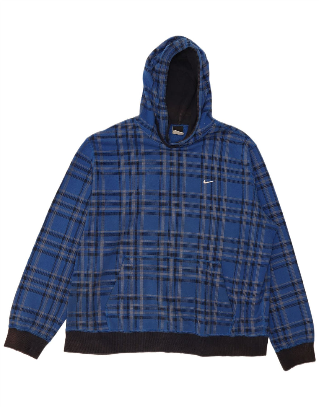 Nike Mens Hoodie Jumper 2XL Blue Check Cotton