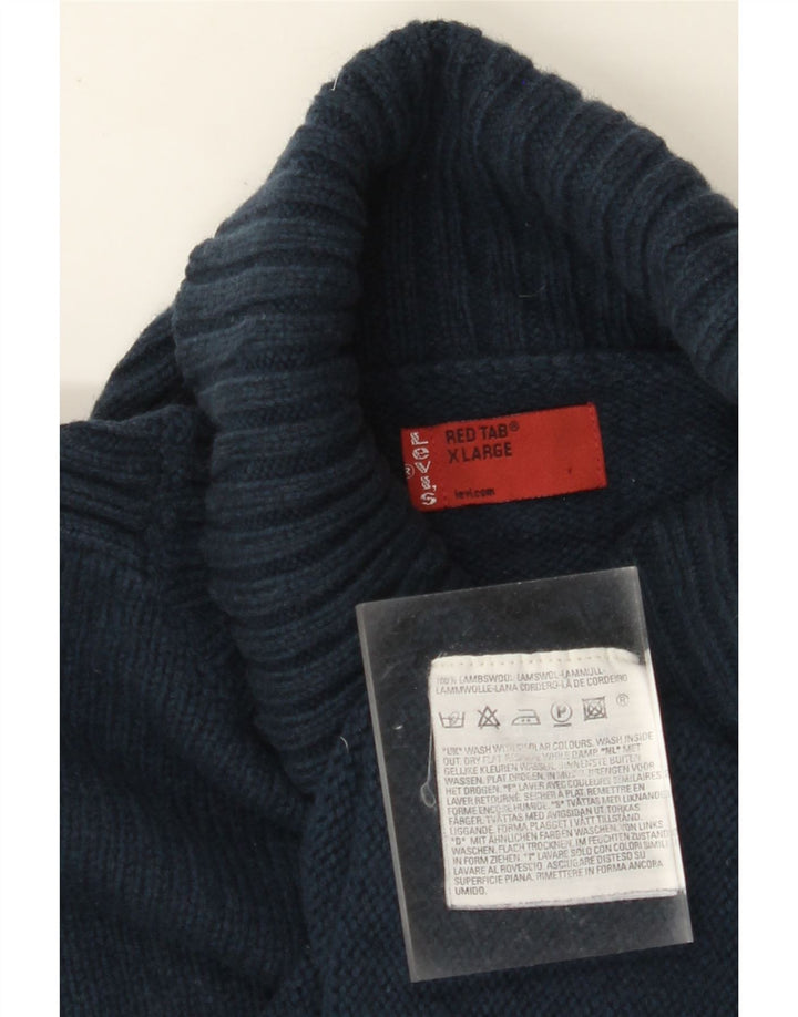 LEVI'S Womens Roll Neck Jumper Sweater UK 18 XL Navy Blue Lambswool