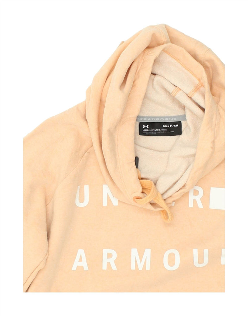 UNDER ARMOUR Womens Graphic Hoodie Jumper UK 10 Small Beige Cotton | Vintage Under Armour | Thrift | Second-Hand Under Armour | Used Clothing | Messina Hembry 