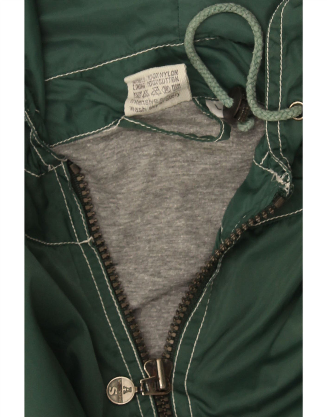 Authentic Mens Graphic Hooded Windbreaker Jacket UK 40 Large Green Nylon