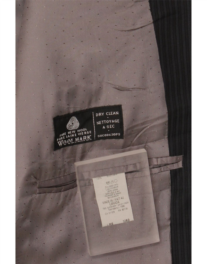 Calvin Klein Mens Longline Blazer Jacket UK 44 2XL Black Pinstripe New Wool