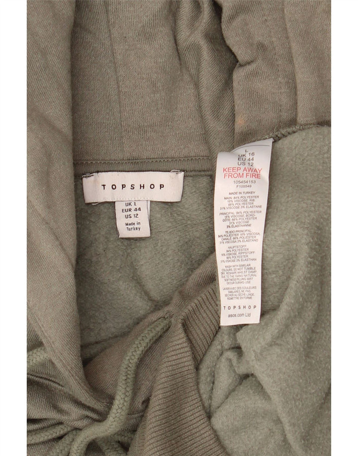 Topshop Womens Oversized Hoodie Jumper UK 16 Large Khaki Polyester