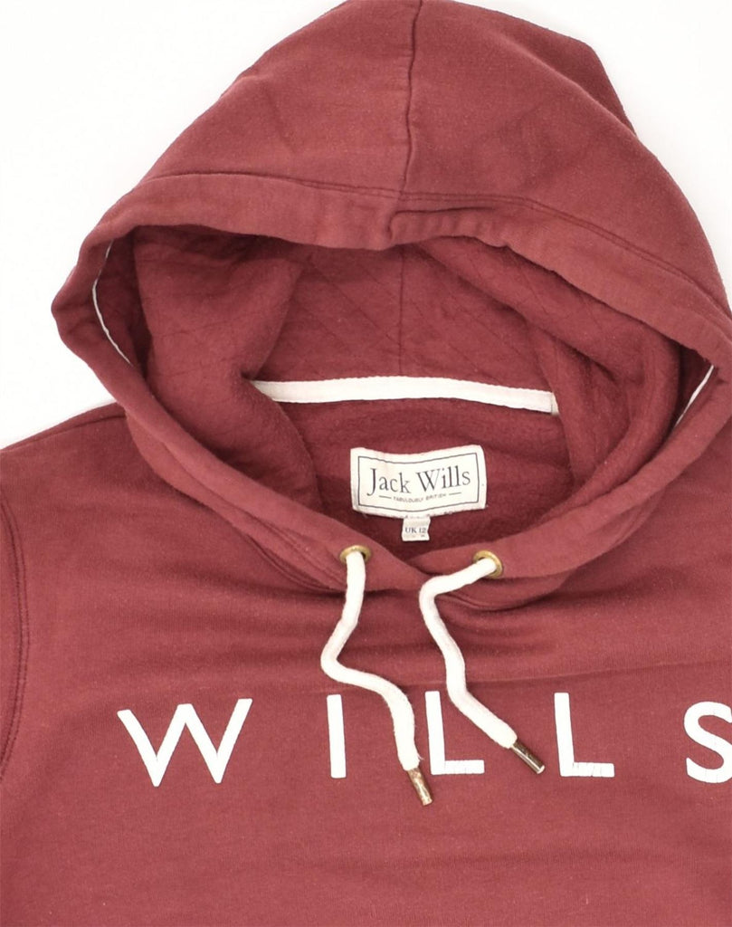 JACK WILLS Womens Graphic Hoodie Jumper UK 12 Medium  Maroon Cotton | Vintage Jack Wills | Thrift | Second-Hand Jack Wills | Used Clothing | Messina Hembry 