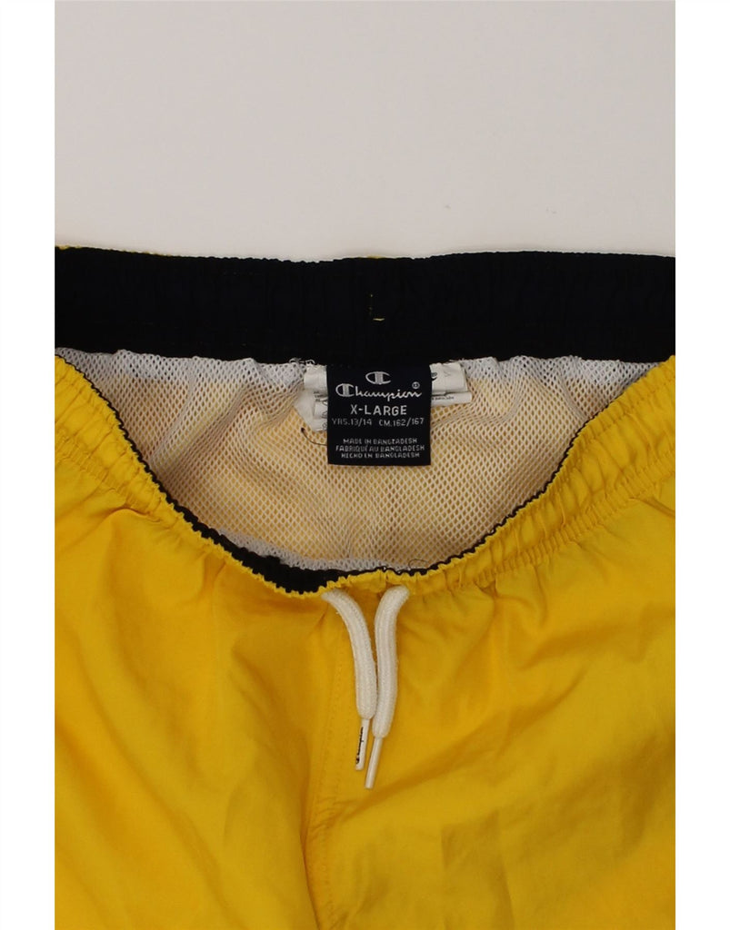 CHAMPION Boys Sport Shorts 13-14 Years XL Yellow Polyester | Vintage Champion | Thrift | Second-Hand Champion | Used Clothing | Messina Hembry 