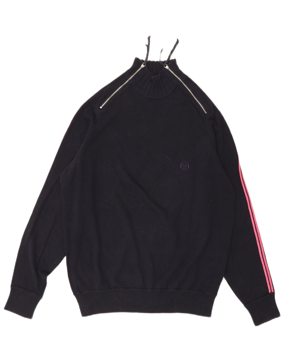Sergio Tacchini Womens Zip Neck Jumper Sweater UK 16 Large Navy Blue
