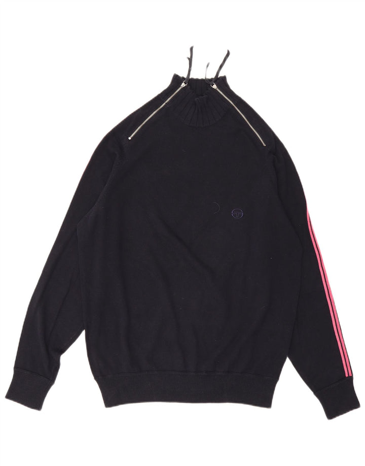 Sergio Tacchini Womens Zip Neck Jumper Sweater UK 16 Large Navy Blue