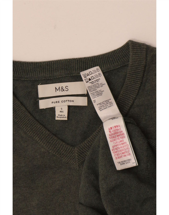 Marks & Spencer Mens V-Neck Jumper Sweater Small Khaki Cotton