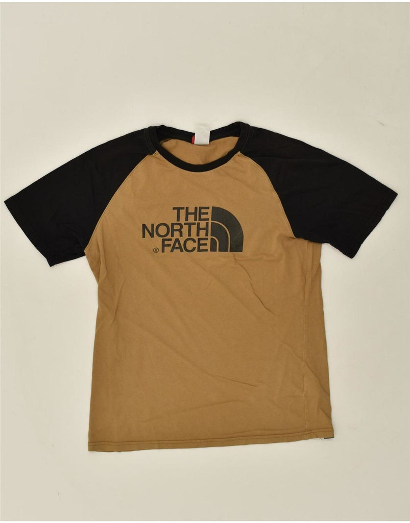 THE NORTH FACE Womens Graphic T-Shirt Top UK 14 Medium Beige Colourblock Vintage The North Face and Second-Hand The North Face from Messina Hembry 