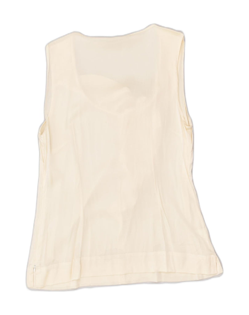 HALOGEN Womens Sleeveless Ruffle Front Blouse Top UK 14 Medium White Silk | Vintage Halogen | Thrift | Second-Hand Halogen | Used Clothing | Messina Hembry 