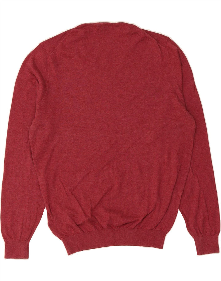 MASSIMO DUTTI Mens V-Neck Jumper Sweater Large Burgundy Cotton Vintage Massimo Dutti and Second-Hand Massimo Dutti from Messina Hembry 