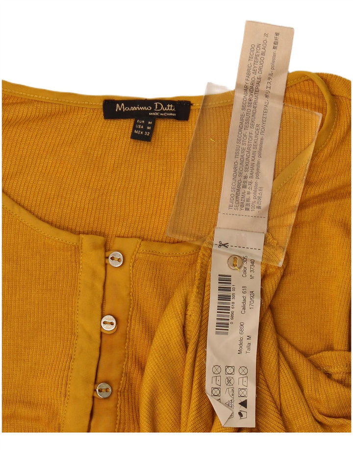 Massimo Dutti Womens Top Long Sleeve UK 12 Medium Yellow Polyester
