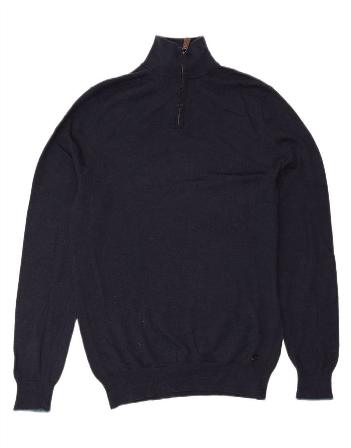 White Stuff Mens Zip Neck Jumper Sweater Small Navy Blue Wool