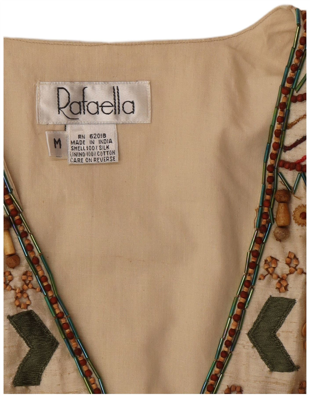 Vintage Womens Waistcoat UK 14 Medium Beige Geometric Silk