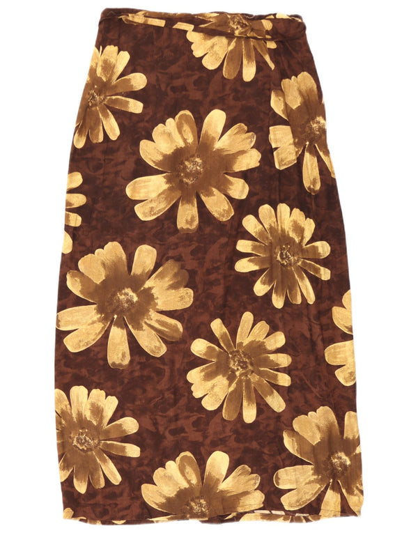 Vintage Womens Wrap Maxi Skirt Medium W30 Brown Floral Viscose