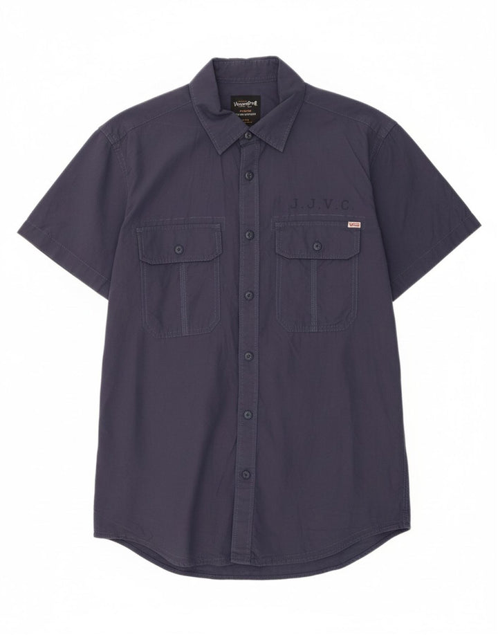 JACK & JONES Mens Short Sleeve Shirt Large Navy Blue Cotton