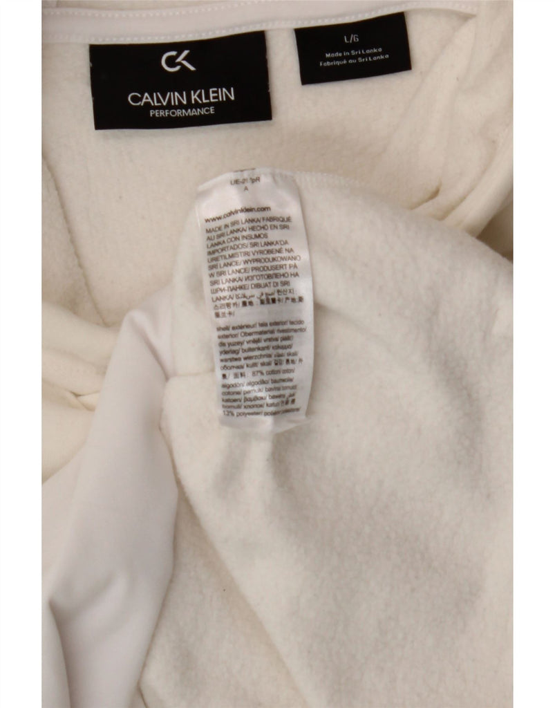 CALVIN KLEIN Mens Performance Graphic Hoodie Jumper Large White Cotton Vintage Calvin Klein and Second-Hand Calvin Klein from Messina Hembry 