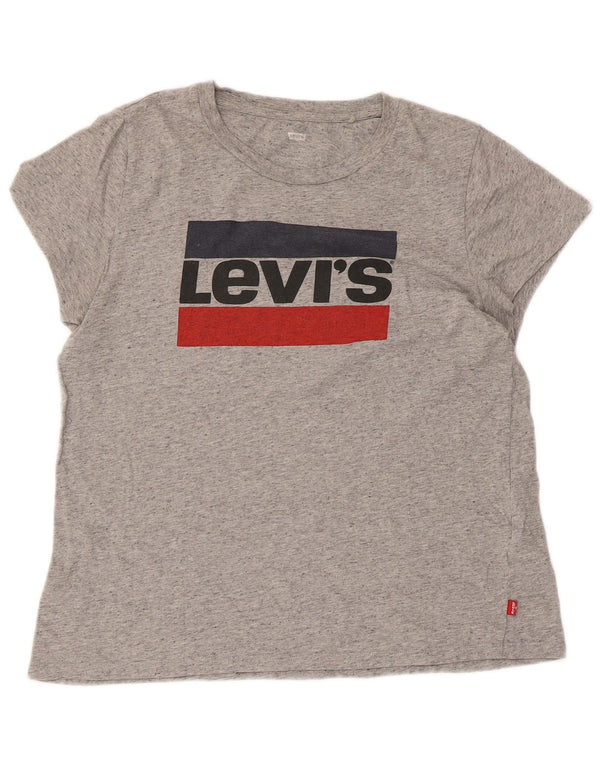 LEVI'S Womens Graphic T-Shirt Top UK 14 Large Grey Flecked Cotton