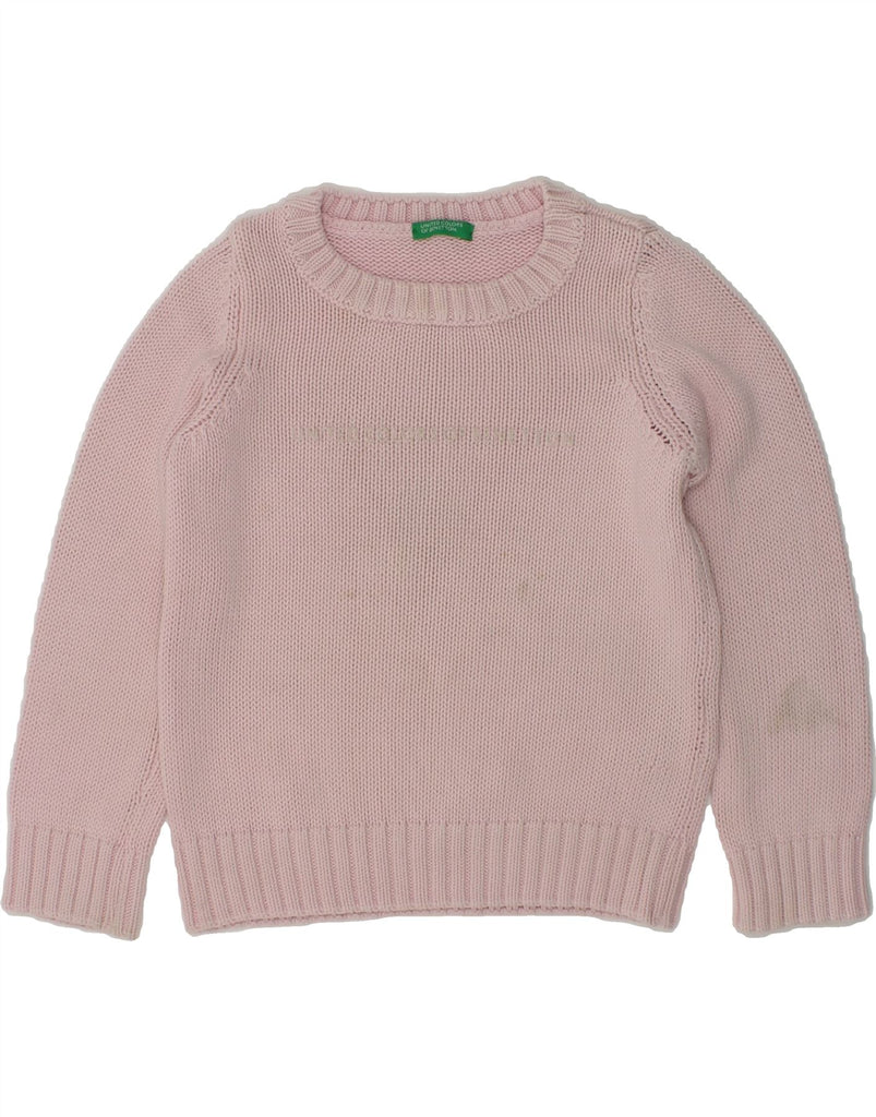 BENETTON Girls Graphic Boat Neck Jumper Sweater 2-3 Years 2XS  Pink Cotton | Vintage Benetton | Thrift | Second-Hand Benetton | Used Clothing | Messina Hembry 