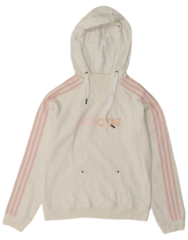 Adidas Womens Graphic Hoodie Jumper UK 12 Medium White Cotton