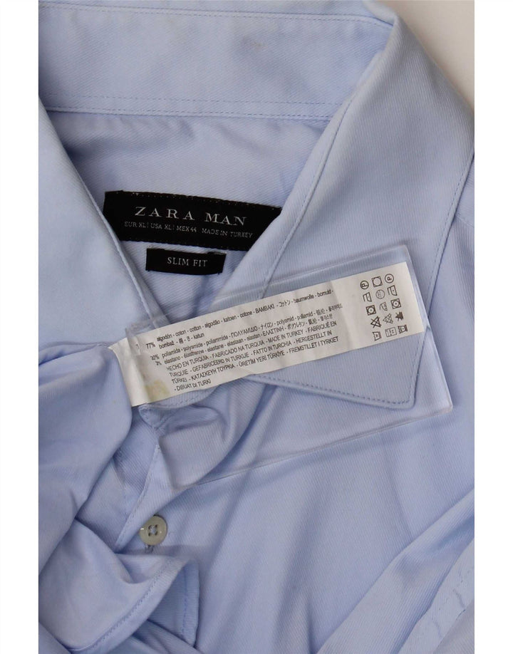 Zara Mens Slim Fit Formal Shirt XL Blue Cotton