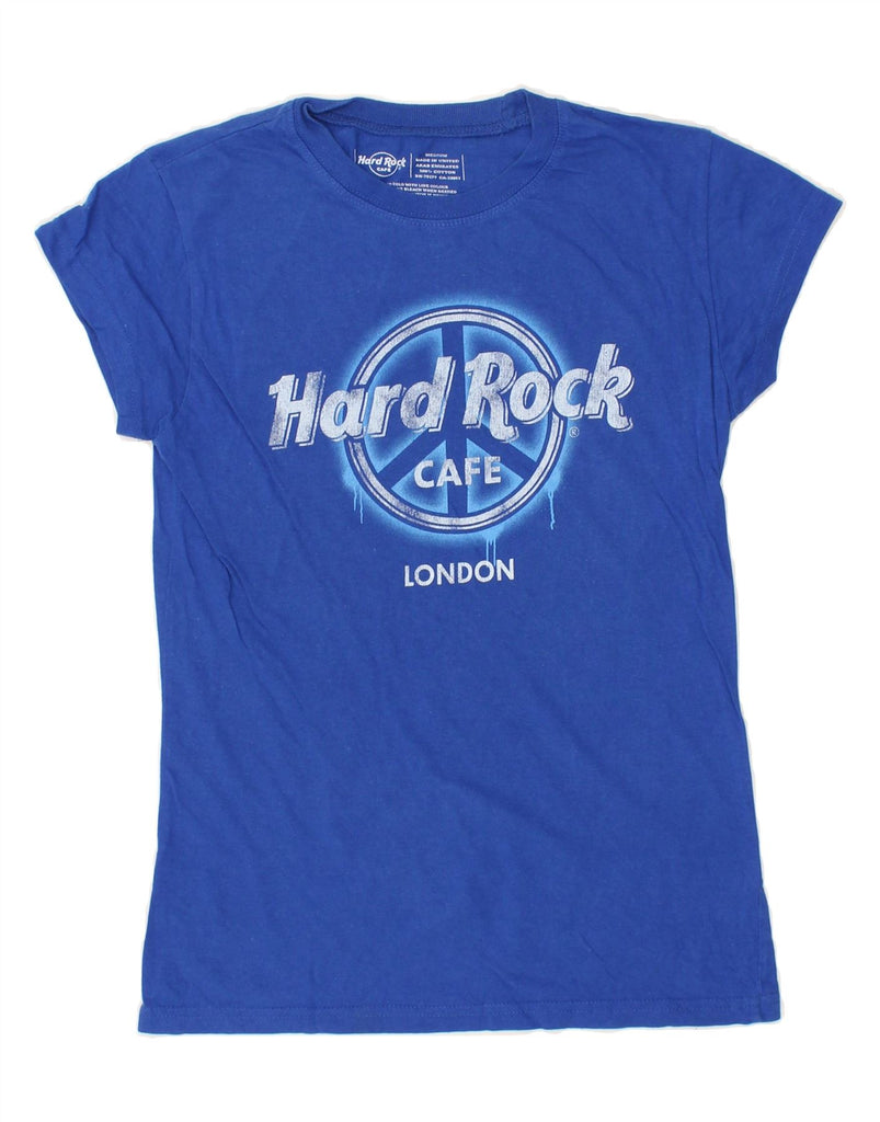 HARD ROCK CAFE Womens London Graphic T-Shirt Top UK 12 Medium Blue Cotton | Vintage Hard Rock Cafe | Thrift | Second-Hand Hard Rock Cafe | Used Clothing | Messina Hembry 