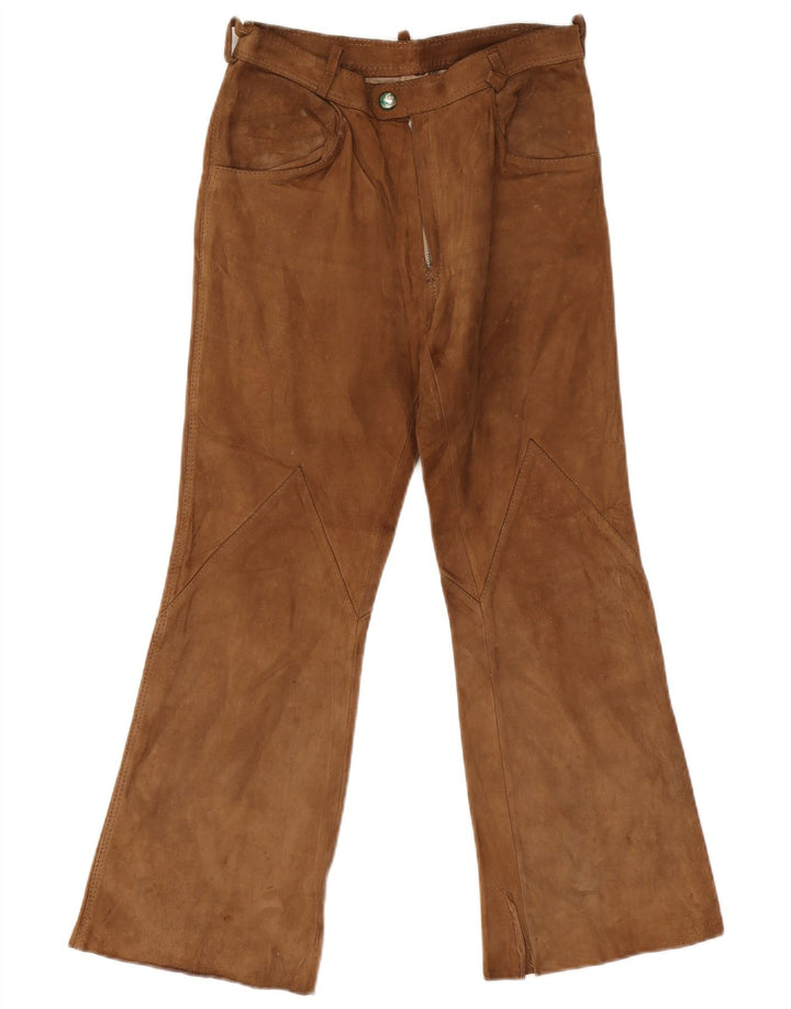 Vintage Womens Flare Suede Trousers W26 L26 Beige