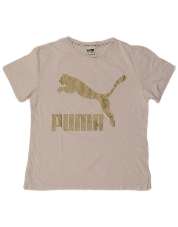 Puma Womens Graphic T-Shirt Top UK 14 Medium White Cotton