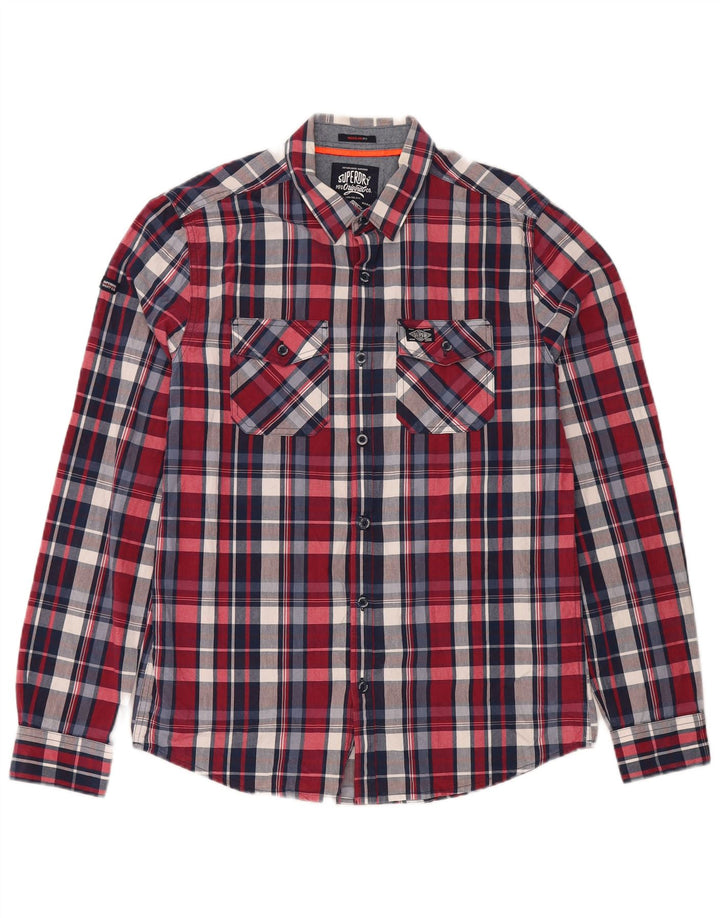 SUPERDRY Mens Regular Fit Shirt Large Navy Blue Check Cotton