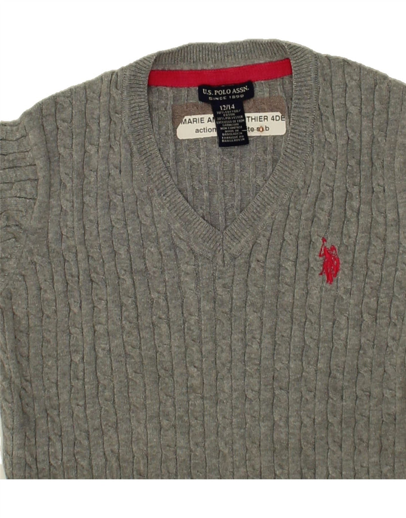 US POLO ASSN Girls V-Neck Jumper Sweater 12-13 Years Grey Cotton Vintage US Polo Assn and Second-Hand US Polo Assn from Messina Hembry 