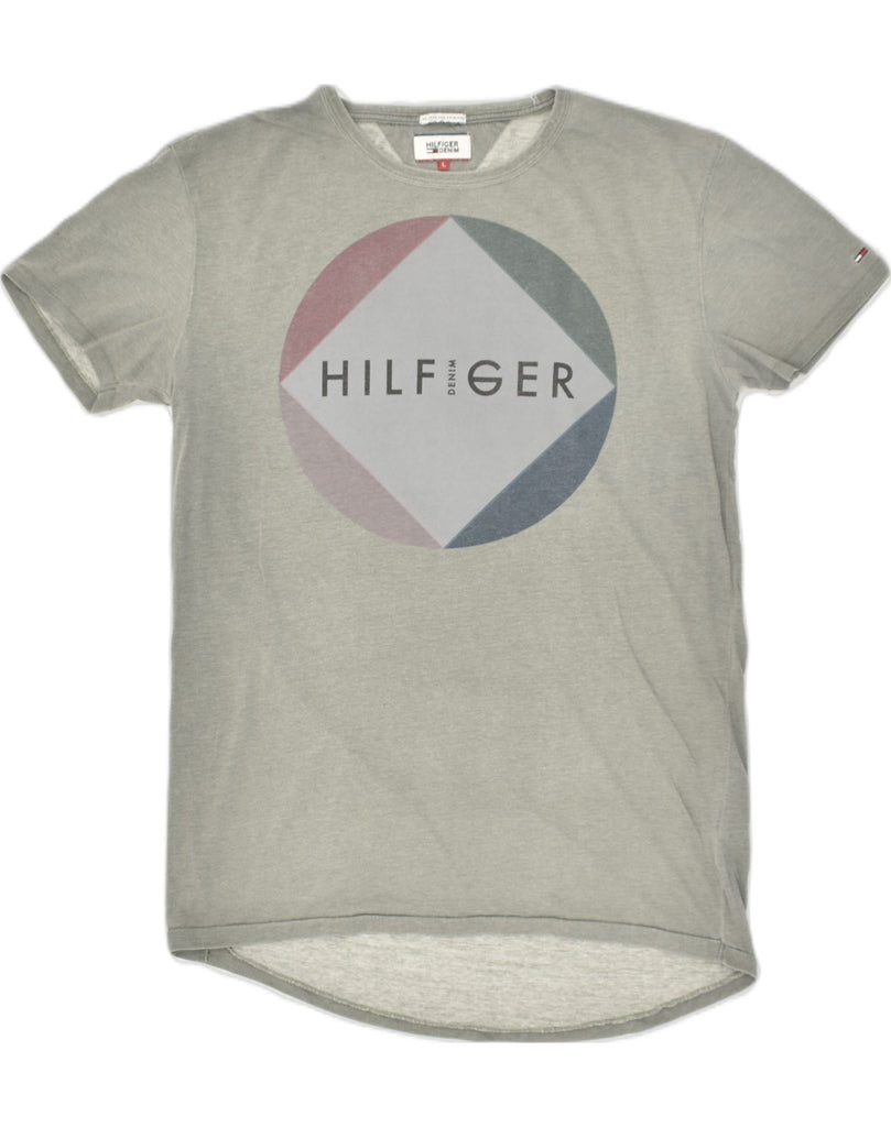 TOMMY HILFIGER Mens Graphic T-Shirt Top Large Grey Cotton | Vintage Tommy Hilfiger | Thrift | Second-Hand Tommy Hilfiger | Used Clothing | Messina Hembry 