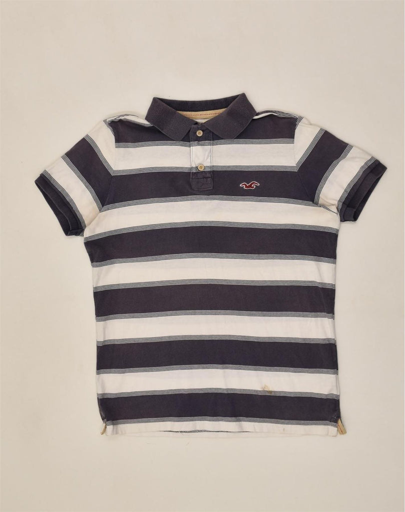 HOLLISTER Mens Polo Shirt Medium Navy Blue Striped Cotton | Vintage Hollister | Thrift | Second-Hand Hollister | Used Clothing | Messina Hembry 