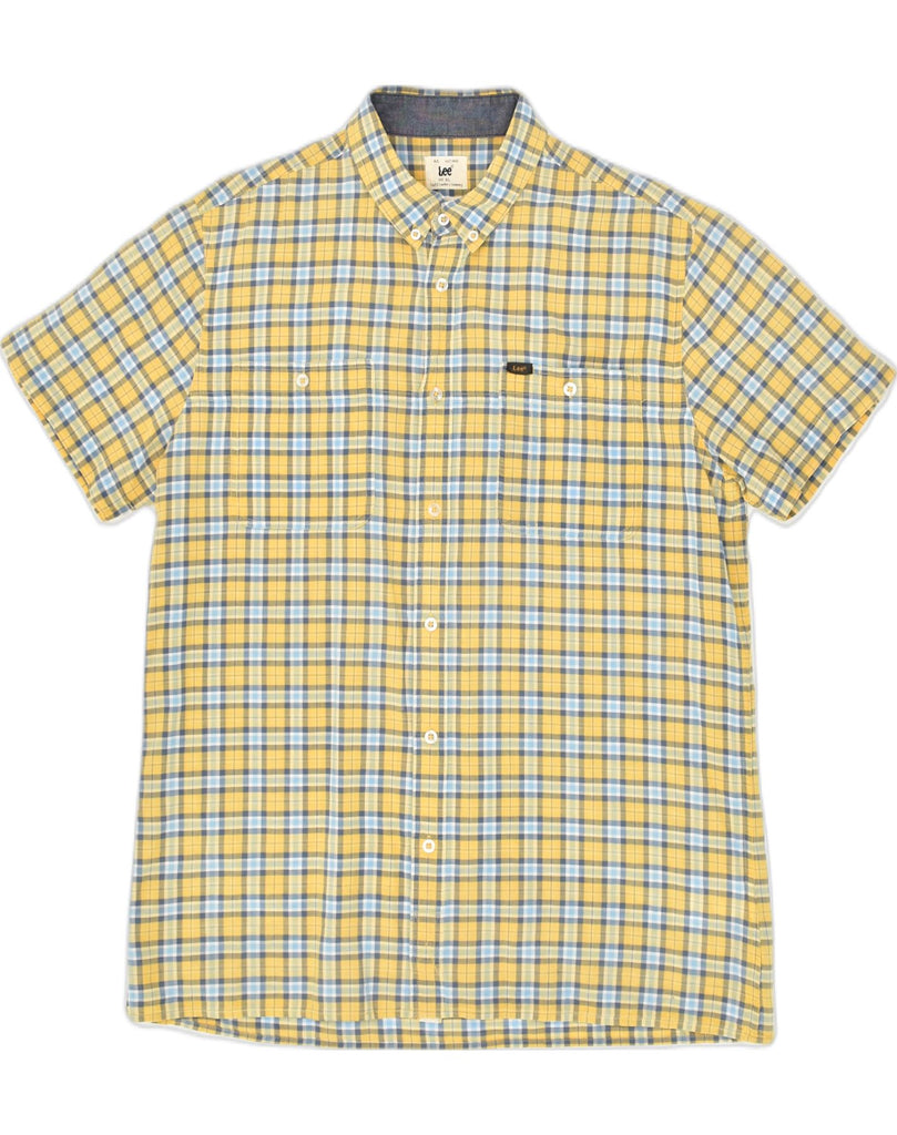 LEE Mens Regular Fit Short Sleeve Shirt XL Yellow Check Cotton | Vintage Lee | Thrift | Second-Hand Lee | Used Clothing | Messina Hembry 