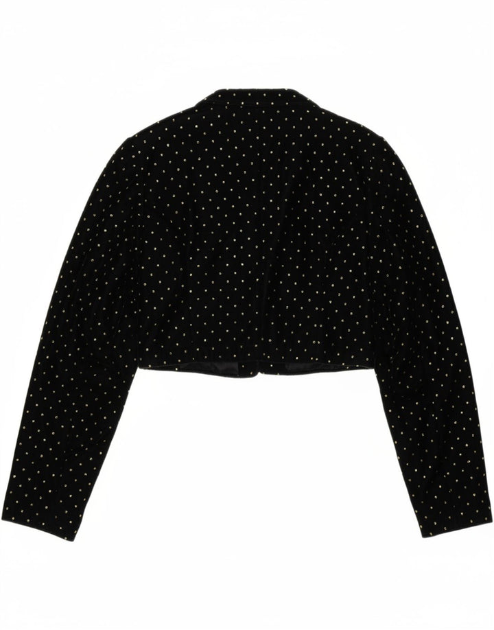 VINTAGE Womens Velvet Bolero Jacket UK 12 Medium Black Spotted Vintage Vintage and Second-Hand Vintage from Messina Hembry 