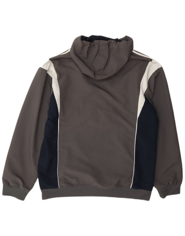Adidas Mens Hooded Anorak Tracksuit Top Jacket Large Grey Colourblock