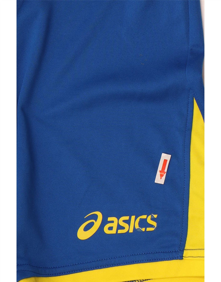Asics Boys Sport Shorts 11-12 Years Large Blue Colourblock Polyester