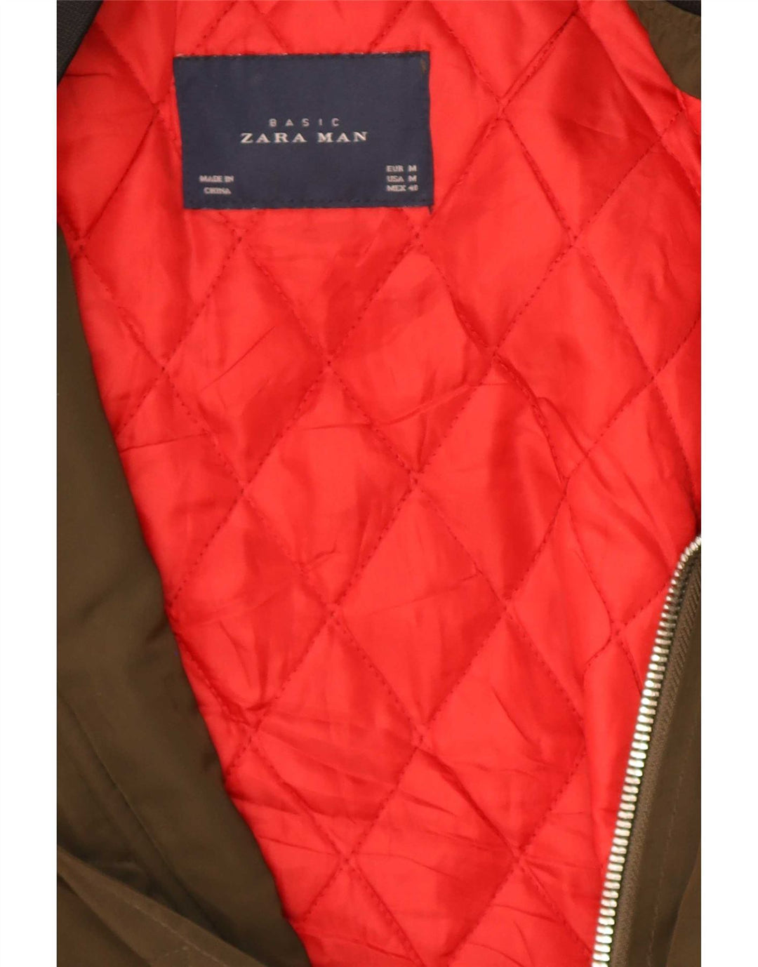 Zara Mens Bomber Jacket UK 38 Medium Khaki Colourblock Polyester