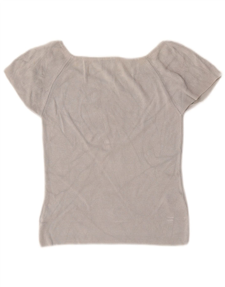 Stefanel Womens Lash Crop Blouse Top UK 12 Medium Grey Rayon