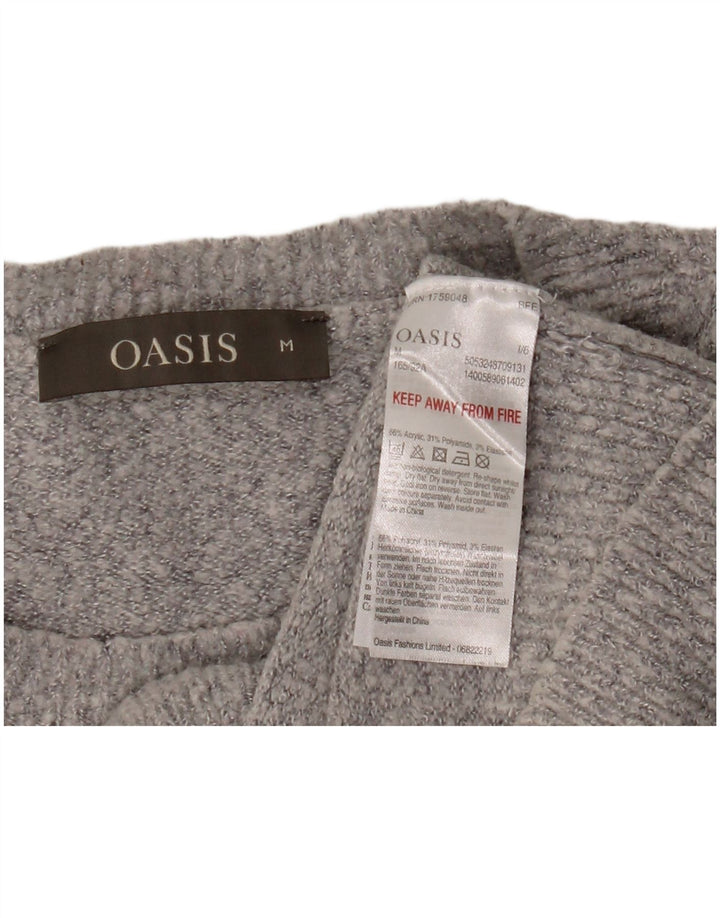 Oasis Womens Crop Crew Neck Jumper Sweater UK 12 Medium Grey Acrylic